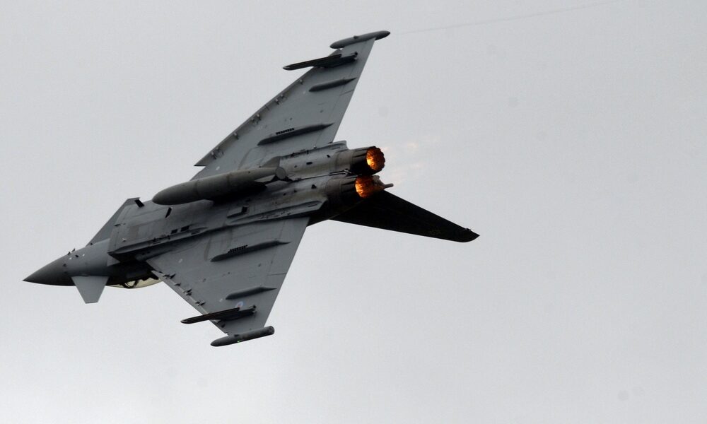 Royal Air Force Eurofighter Typhoon performing at Duxford