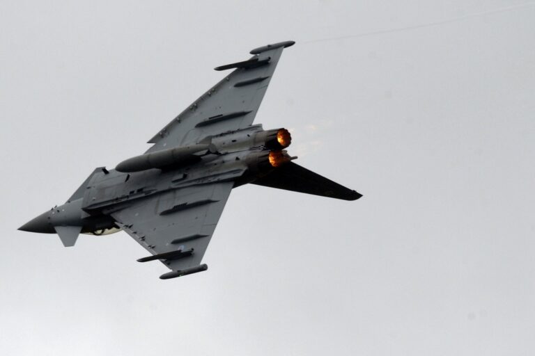 Royal Air Force Eurofighter Typhoon performing at Duxford