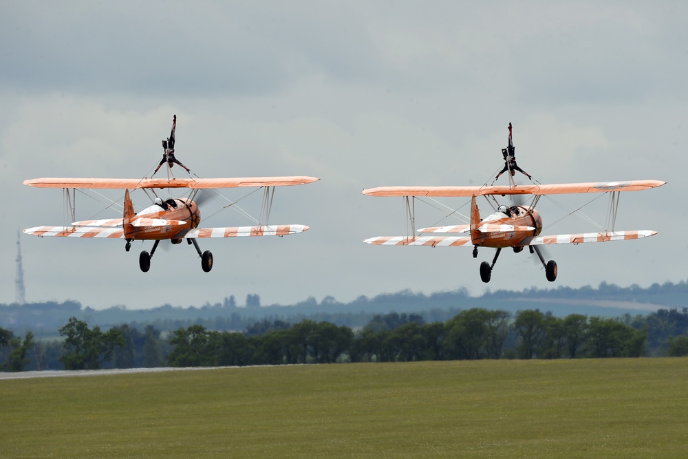 AeroSuperBatics Wingwalkers on Boeing Stearman biplane at Duxford
