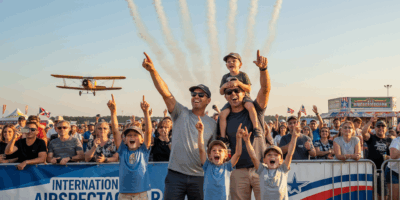 Family enjoying airshow with children
