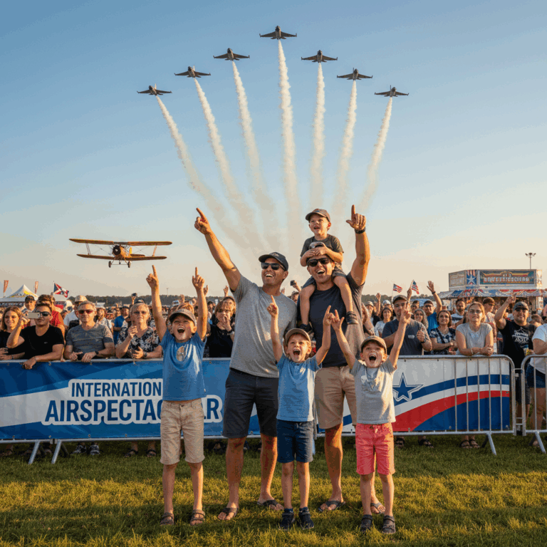 Family enjoying airshow with children