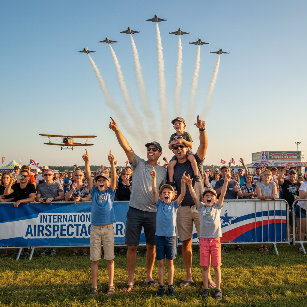 Family enjoying a military airshow together