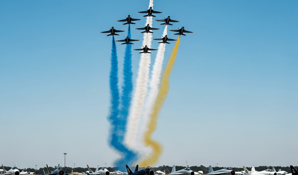 Flying With the Blues Media and Community Riders Pull 7 Gs at MCAS Cherry Point
