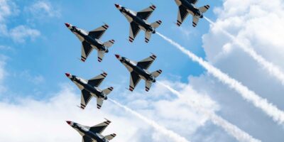 U.S. Air Force Thunderbirds performing over Rickenbacker International Airport at the Columbus Air Show